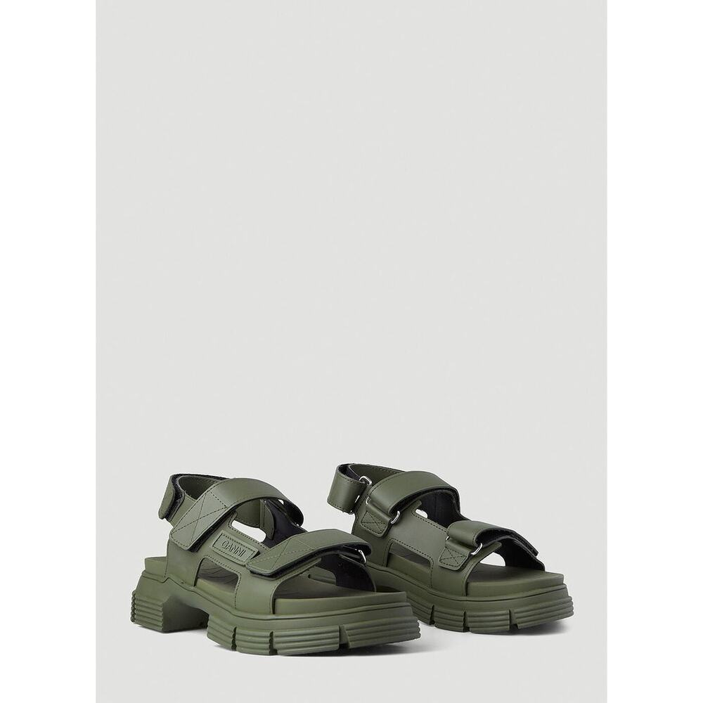 GANNI Recycled Rubber Sandals in Khaki Green Size 40 US 10